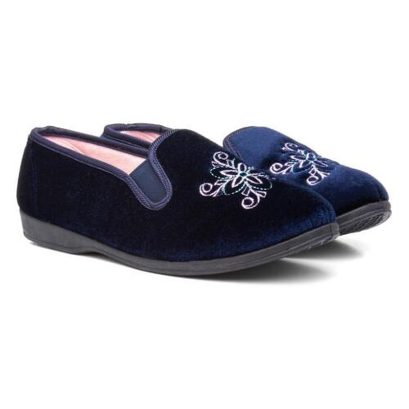The Slipper Company Womens Slippers Navy Slip on Velour Ida Shoezone SIZE