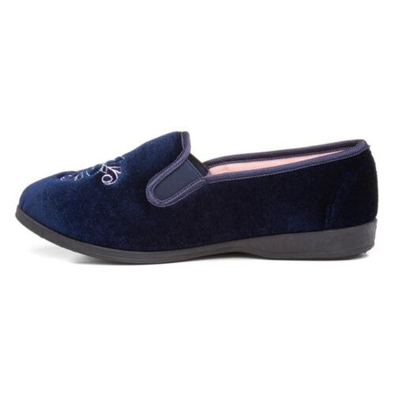 The Slipper Company Womens Slippers Navy Slip on Velour Ida Shoezone SIZE