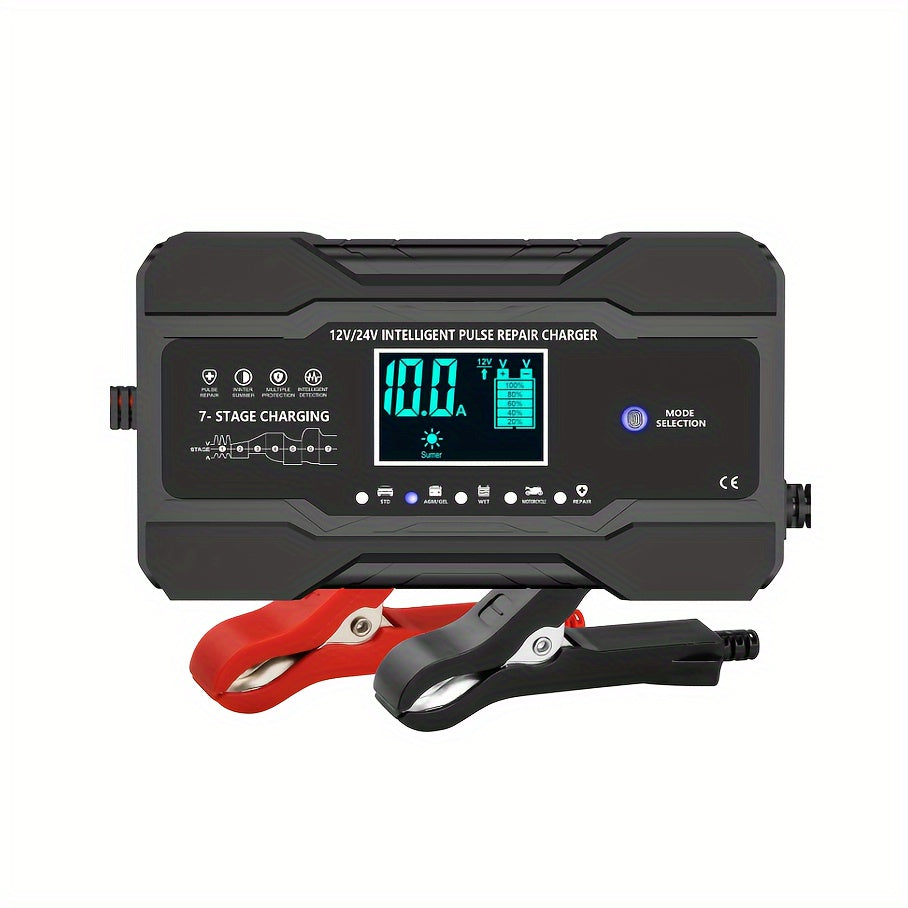 12V/24V 180W Smart Battery Charger – 7-Stage Fast Charger for Car & Bike