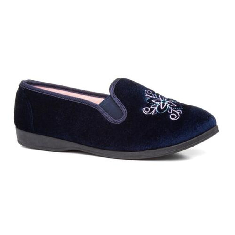 The Slipper Company Womens Slippers Navy Slip on Velour Ida Shoezone SIZE