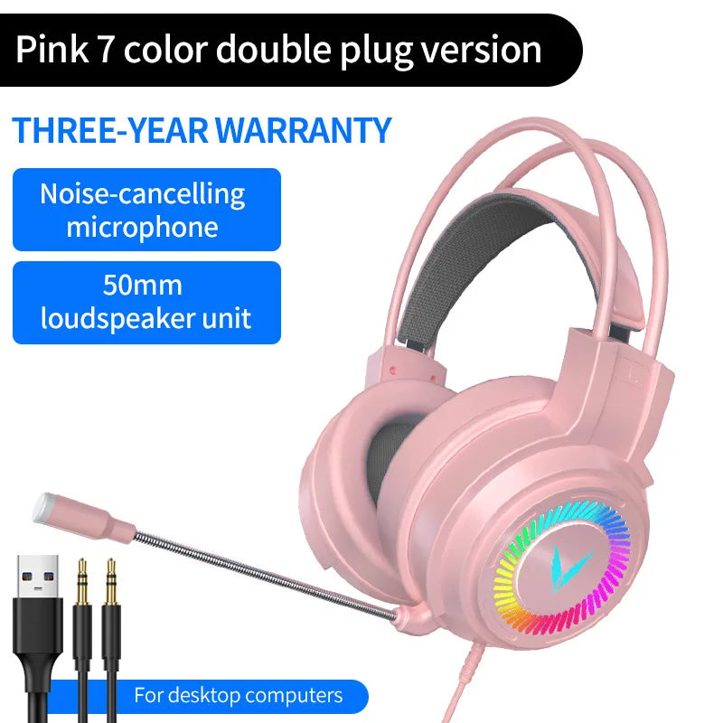 7.1 Stereo Gaming Headset with Mic LED Light Virtual Surround for PC Gamer