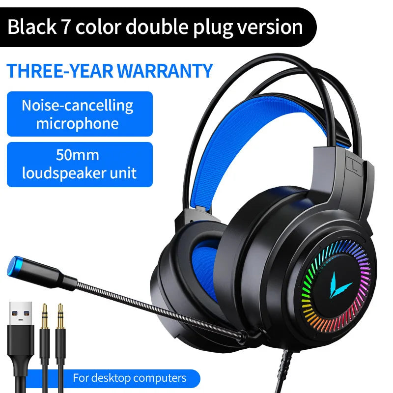 7.1 Stereo Gaming Headset with Mic LED Light Virtual Surround for PC Gamer