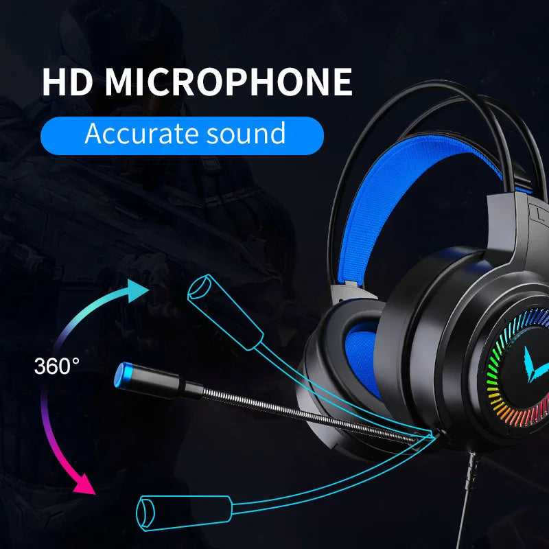 7.1 Stereo Gaming Headset with Mic LED Light Virtual Surround for PC Gamer