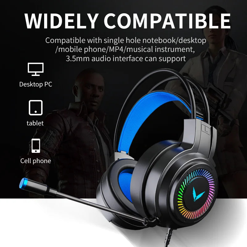 7.1 Stereo Gaming Headset with Mic LED Light Virtual Surround for PC Gamer