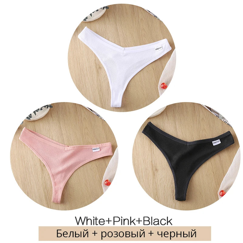 3PCS Women's Cotton Thongs Low Waist G-String Bikini Briefs Set
