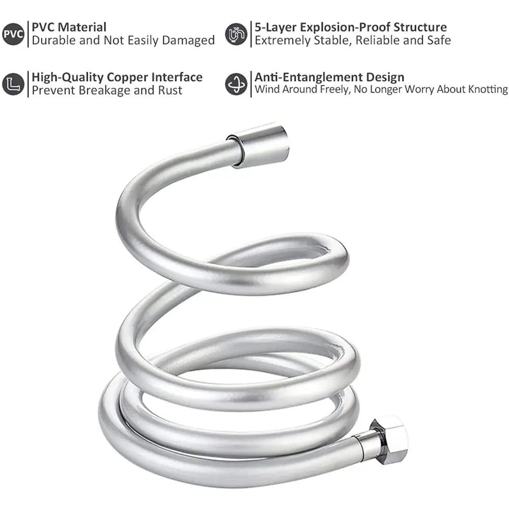 1–2m PVC Shower Hose – Flexible Anti-Tangle Extension for Handheld Heads