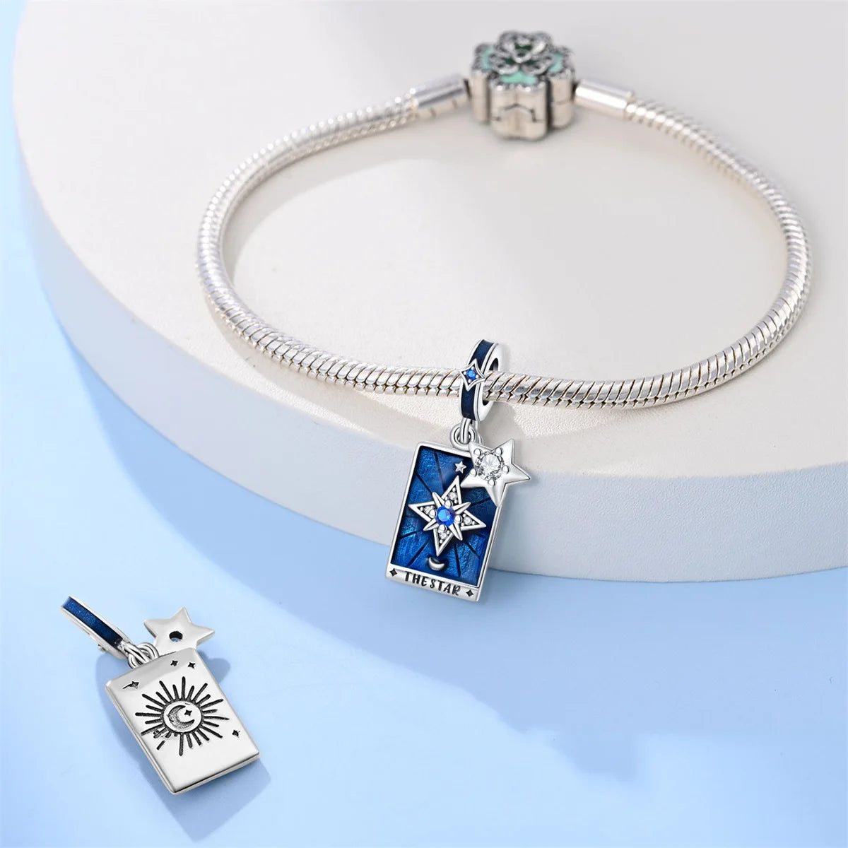Silver-Plated Sun Moon Star Charm Beads with Zircon for Bracelets DIY