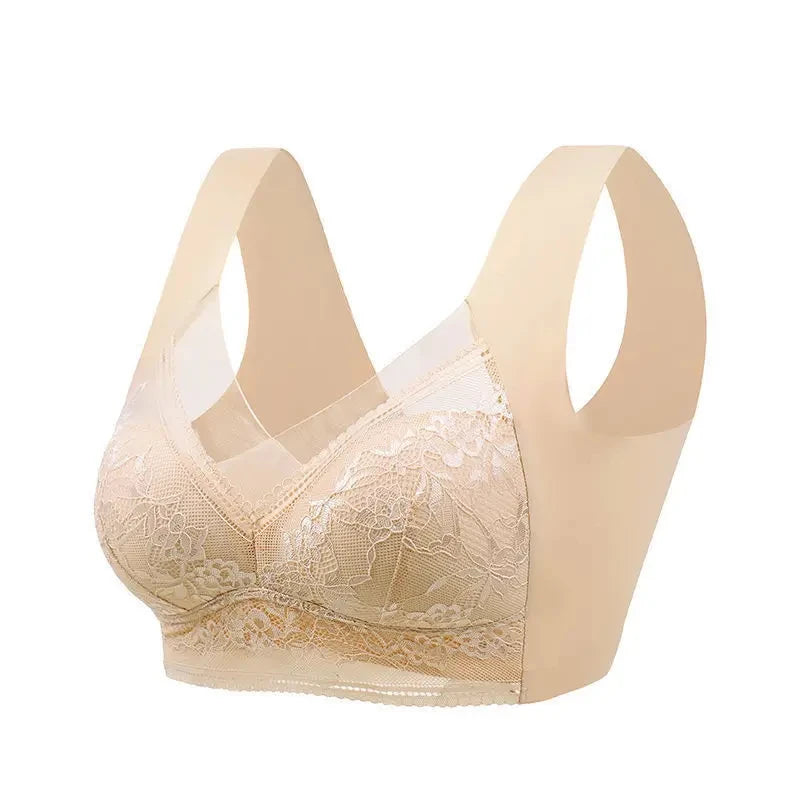 Plus Size Seamless Lace Bralette Push Up Ice Silk Wireless Bra L-6L