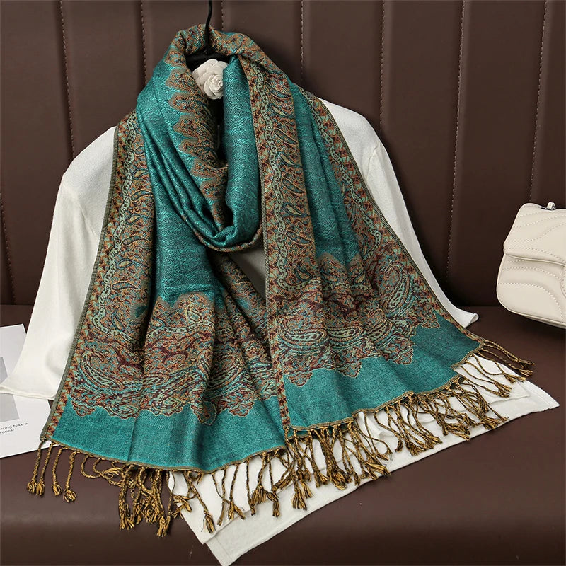Women's Cashmere Pashmina Shawl Warm Winter Scarf Wrap with Elegant Print