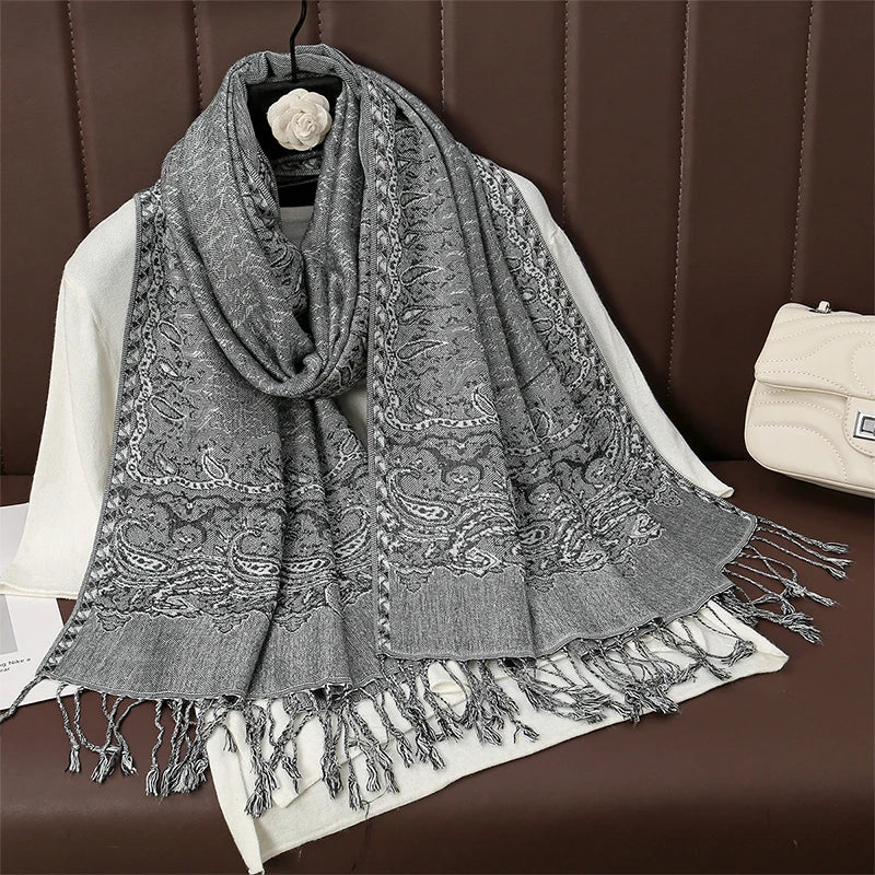 Women's Cashmere Pashmina Shawl Warm Winter Scarf Wrap with Elegant Print