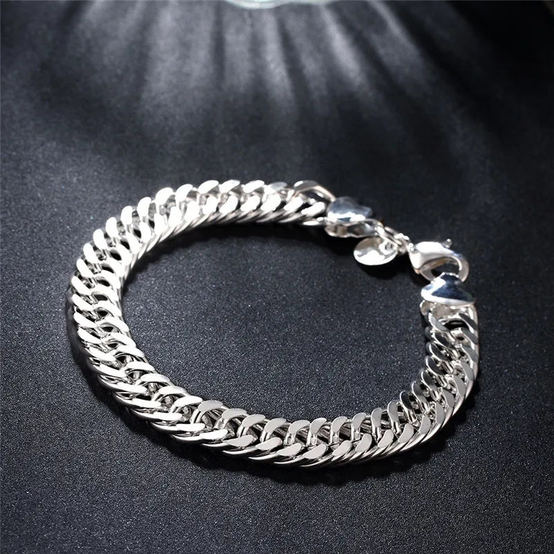 Sterling Silver Square Chain Bracelet for Women & Men Wedding Gift