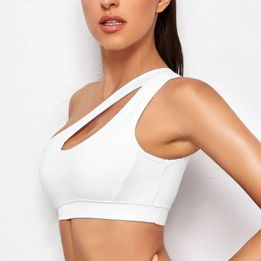 women Sports Bra Push Up Fitness Bras One Shoulder Shockproof Yoga Bra Black White Yoga Running Bra Sexy Vest
