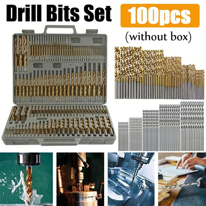 Titanium Coated Drill 100/50Pcs Bits HSS High Speed Steel Set Tool Quality Power Tools 1/1.5/2/2.5/3mm