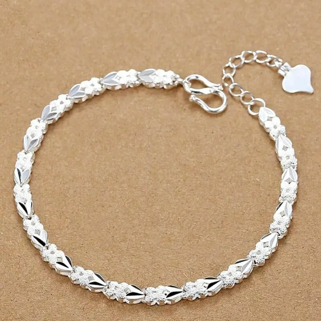 Sterling Silver Square Chain Bracelet for Women & Men Wedding Gift