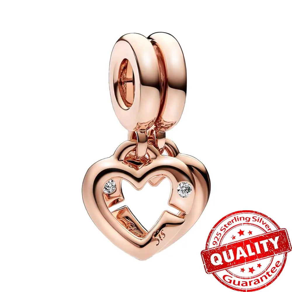 Rose Gold Triple-Row Cherry Blossom Dangle Charm for Silver Bracelet