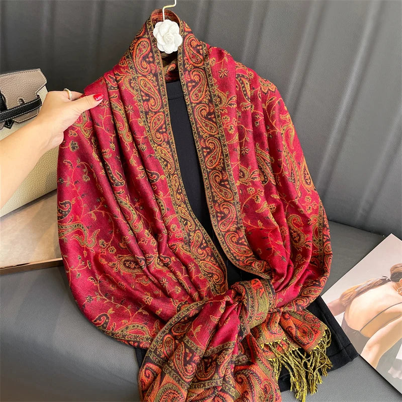 Women's Cashmere Pashmina Shawl Warm Winter Scarf Wrap with Elegant Print