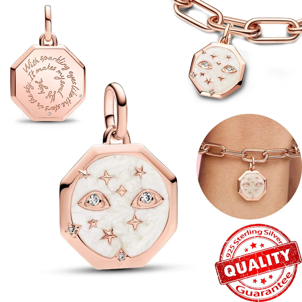 Rose Gold Triple-Row Cherry Blossom Dangle Charm for Silver Bracelet