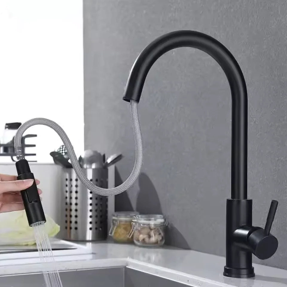 Stainless Steel Pull-Out Kitchen Hot & Cold Single Hole Sink Tap