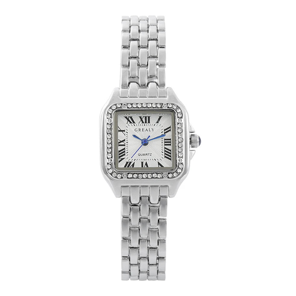 Women's Luxury Square Watch Gold Alloy Strap Quartz with Roman Numerals