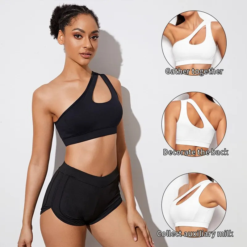 women Sports Bra Push Up Fitness Bras One Shoulder Shockproof Yoga Bra Black White Yoga Running Bra Sexy Vest