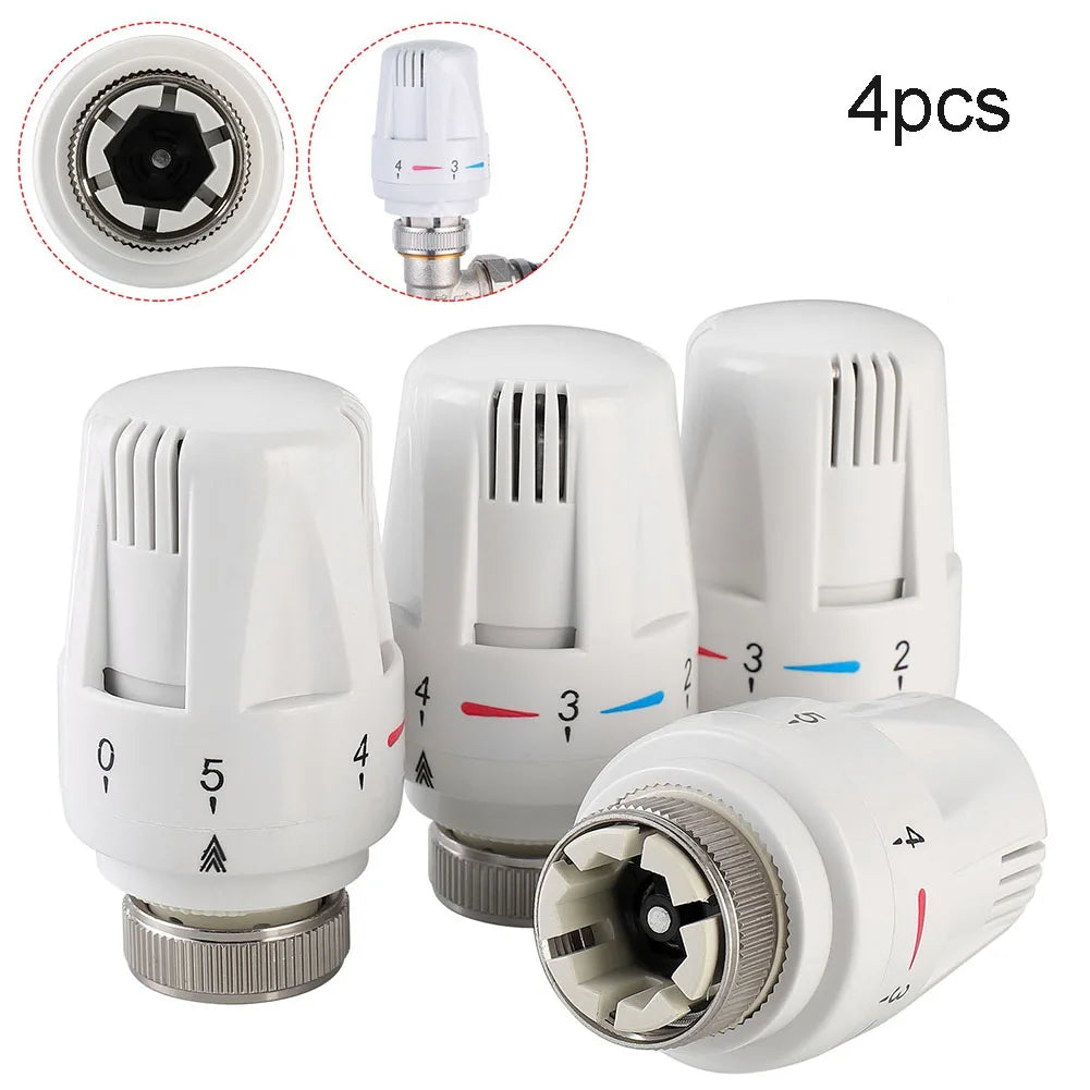 4PCS M30x1.5 Thermostatic Radiator Valves 5-Level Heating Control Head