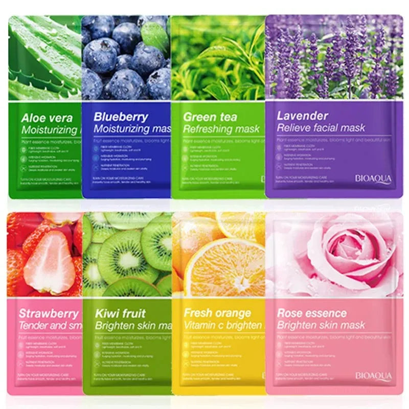 8pcs Natural Plant Face Masks – Hydrating & Firming Korean Skincare Set