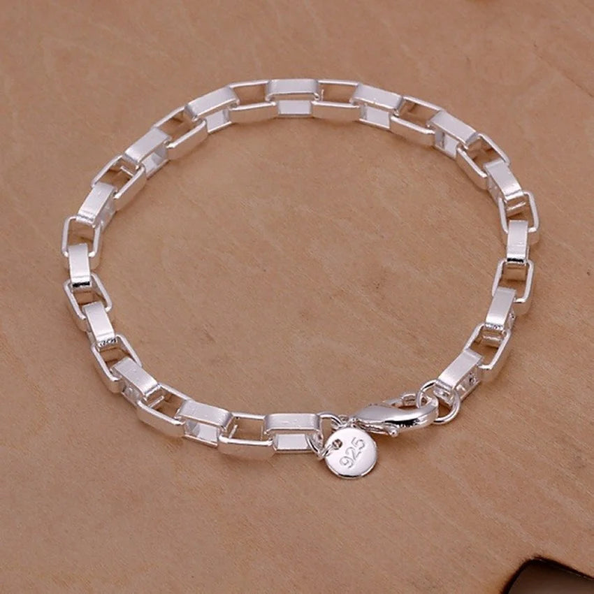 Sterling Silver Square Chain Bracelet for Women & Men Wedding Gift