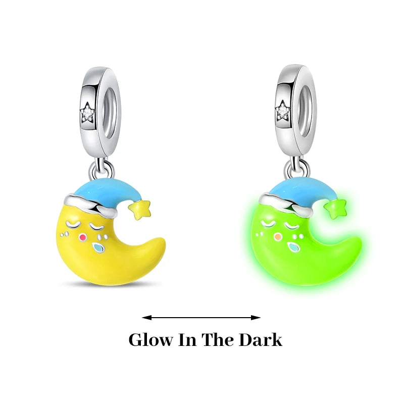 Silver-Plated Sun Moon Star Charm Beads with Zircon for Bracelets DIY