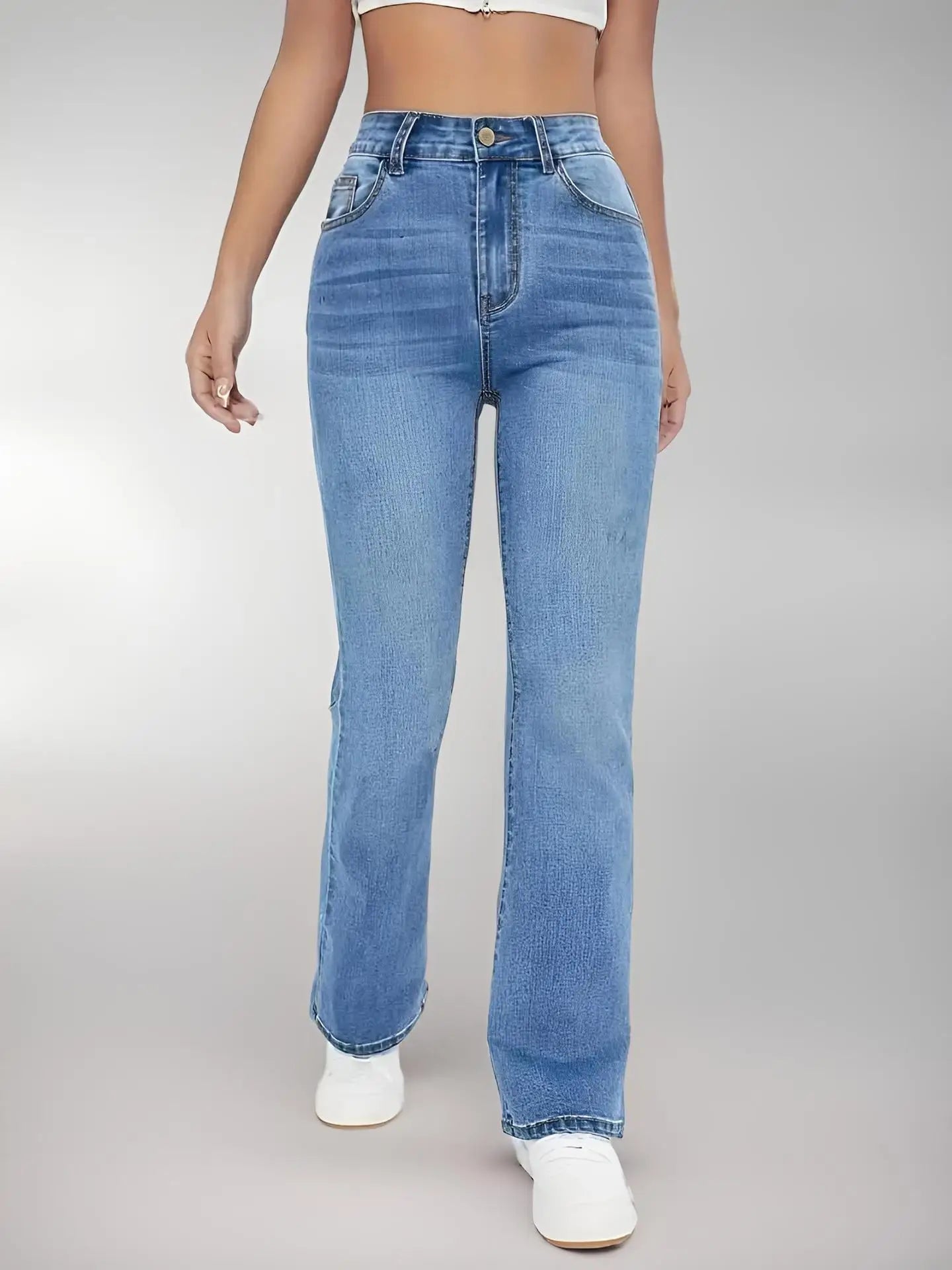 Women’s High Waist Washed Denim Jeans Casual, Versatile European Style Trousers