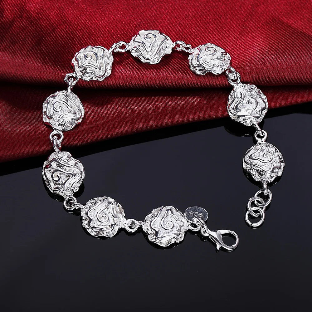 Sterling Silver Square Chain Bracelet for Women & Men Wedding Gift