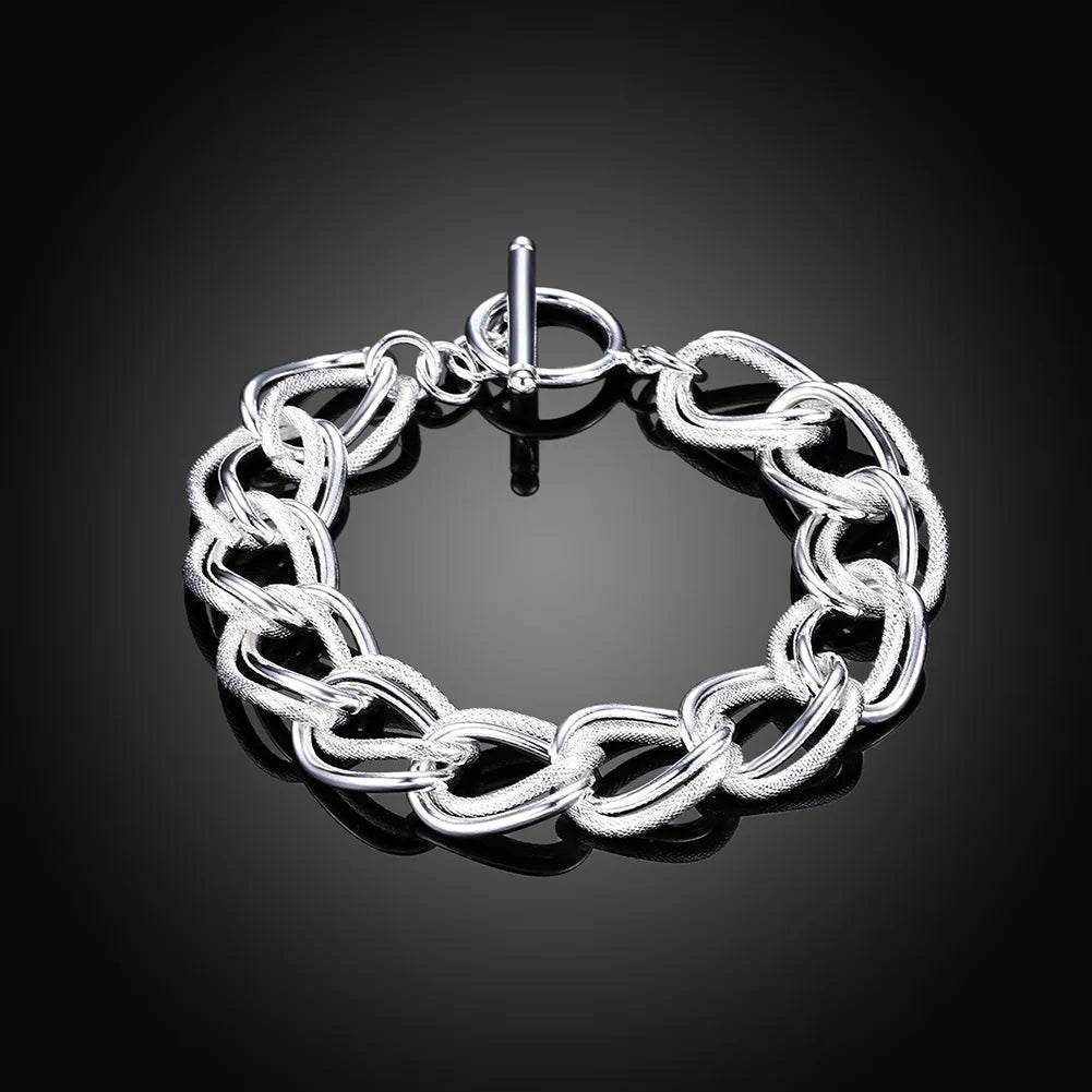 Sterling Silver Square Chain Bracelet for Women & Men Wedding Gift