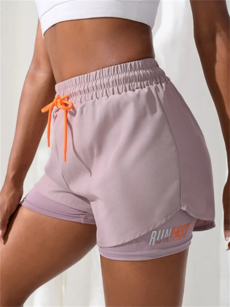 Women's High Rise Yoga Shorts Elastic Waist 2-Piece Running Workout Pants