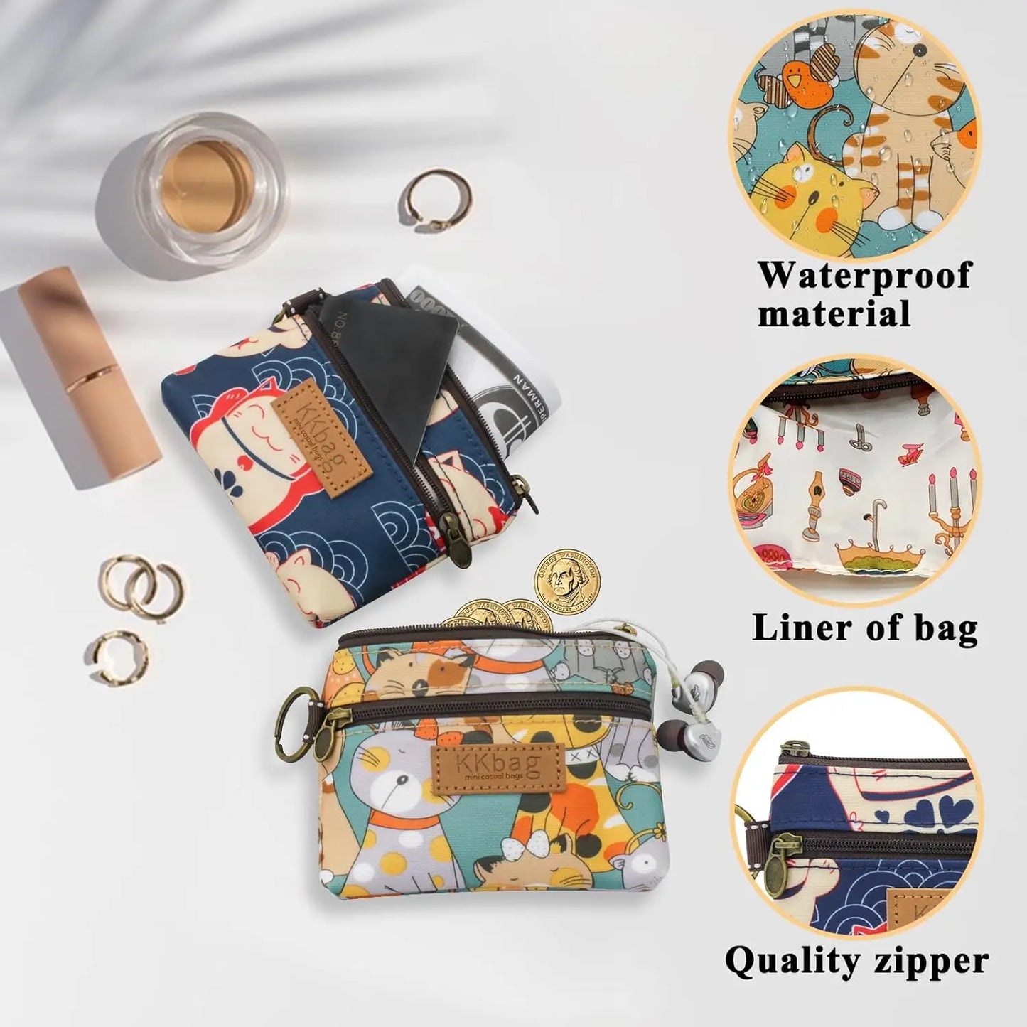 Cute Animal Zipper Wallet Small Coin Purse & Card Holder for Students & Women
