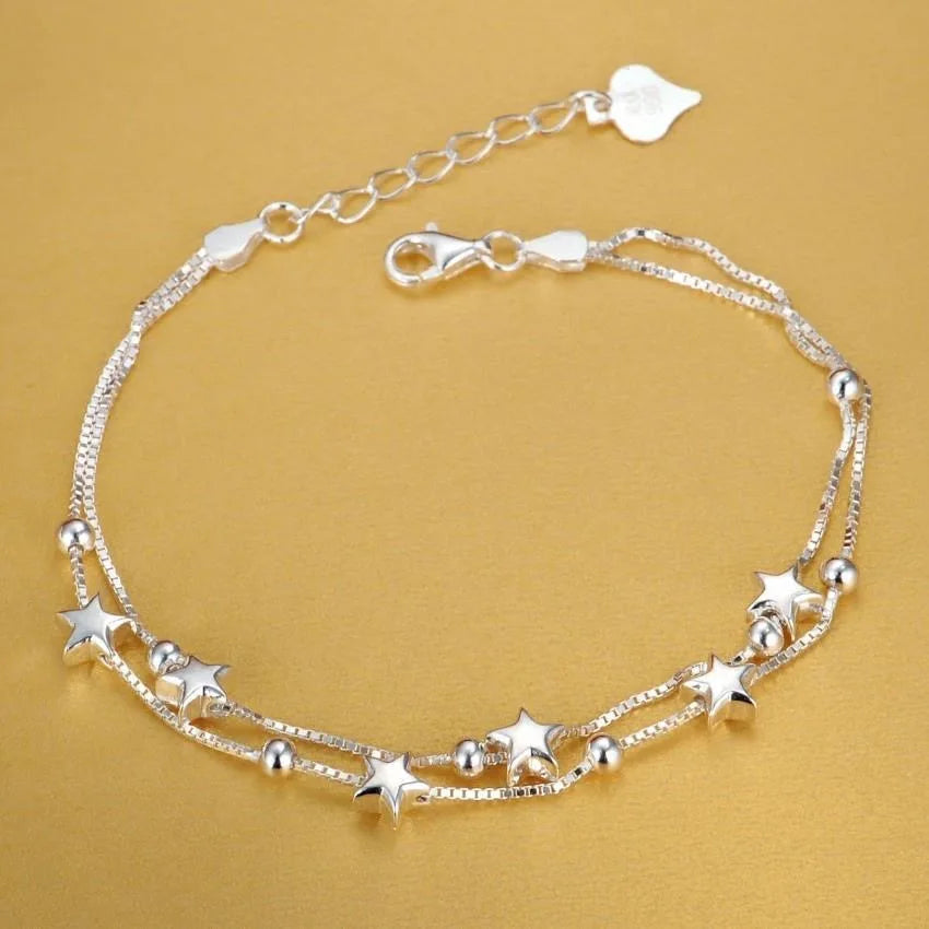 Sterling Silver Square Chain Bracelet for Women & Men Wedding Gift