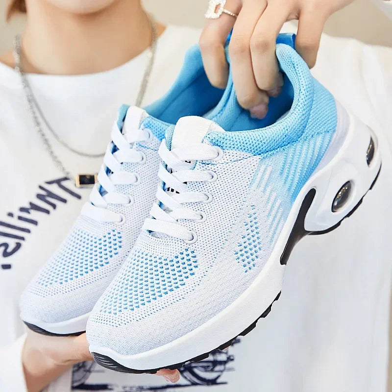 unisex Air Cushion Running Shoes Breathable Mesh Lace-Up Trainers