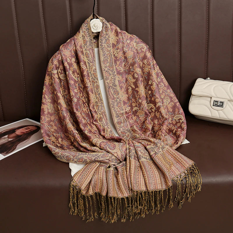 Women's Cashmere Pashmina Shawl Warm Winter Scarf Wrap with Elegant Print