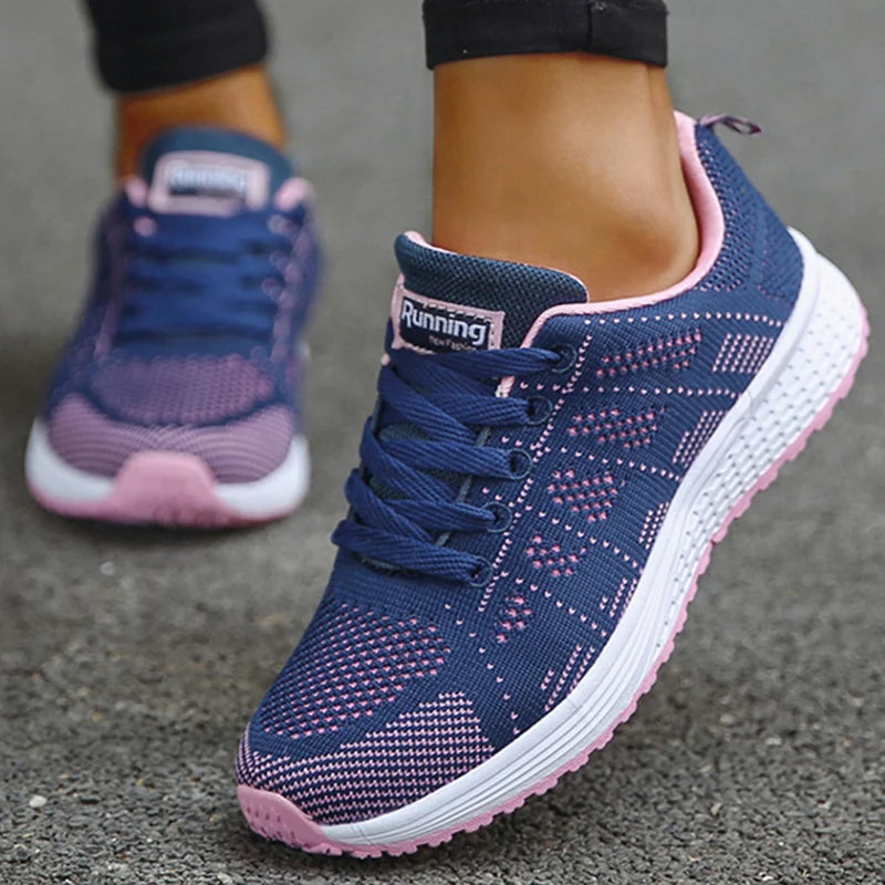 Women's Fashion Mesh Sneakers Breathable Lace-Up Tennis Shoes