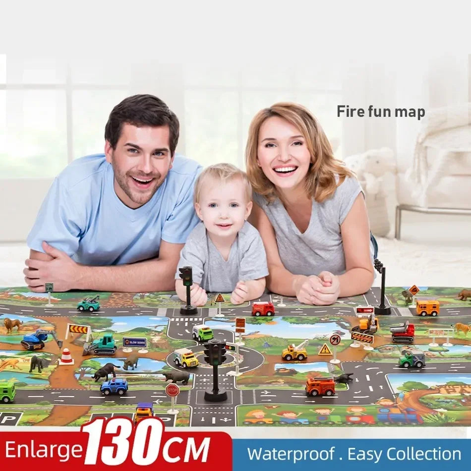 Baby Play Mat Traffic Road Map City Carpet Kids Car Parking Lot Game Rug