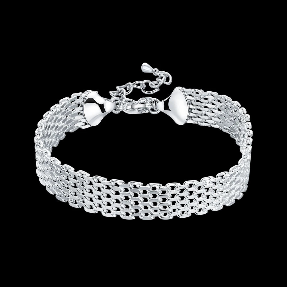Sterling Silver Square Chain Bracelet for Women & Men Wedding Gift