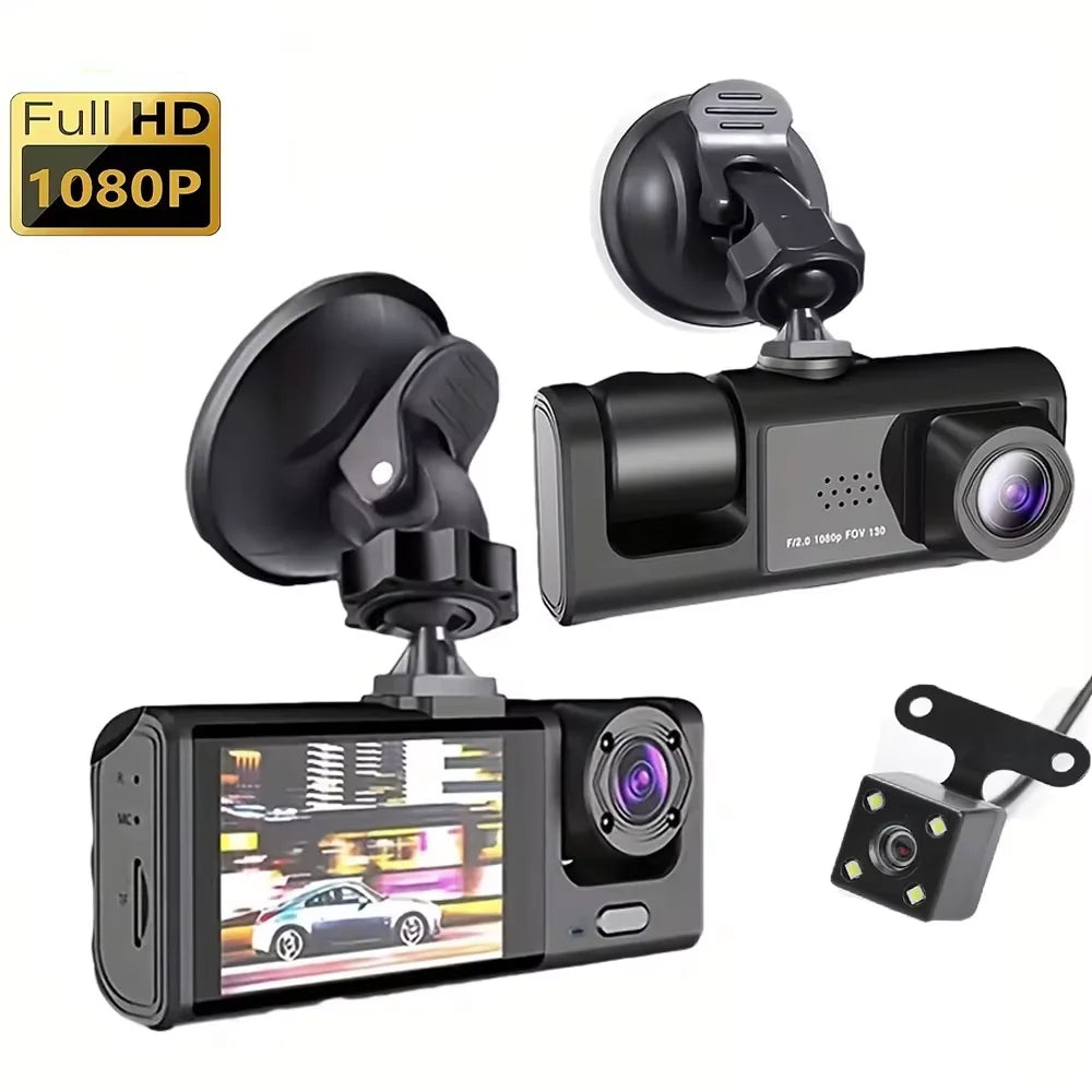 3-Channel Dash Cam 1080P HD Car DVR Front Inside Rear Camera Recorder