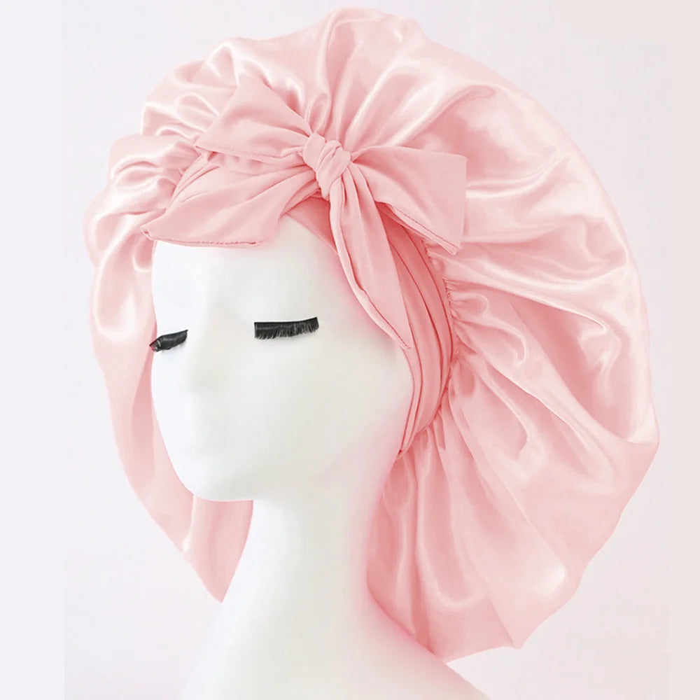 Adjustable Satin Silk Bonnet with Tie Band for Sleeping Hair Protection