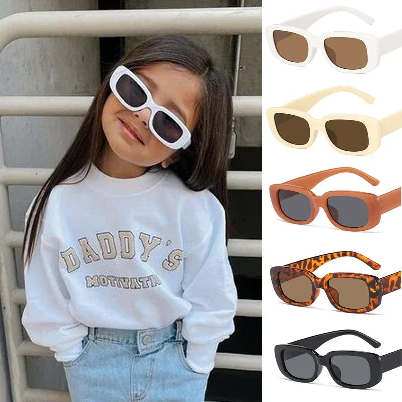 Kids Vintage Frosted Rectangle Sunglasses –UV400 Shades for Boys & Girls