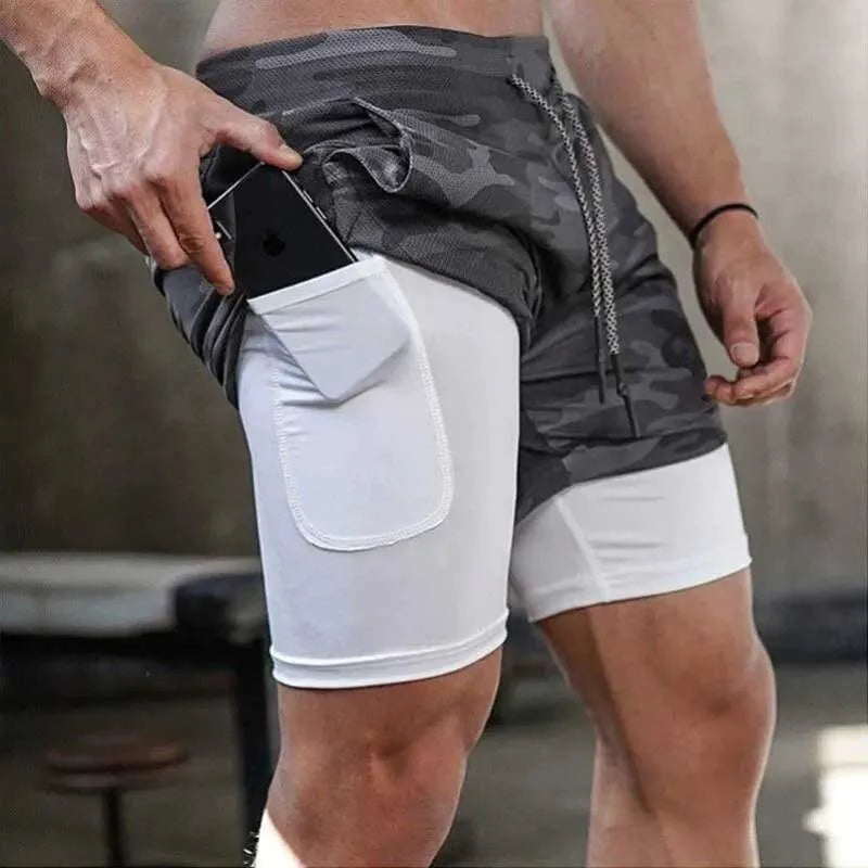 Men’s 2-in-1 Camo Running Shorts – Quick-Dry Gym Fitness Training Jogging Sports Short