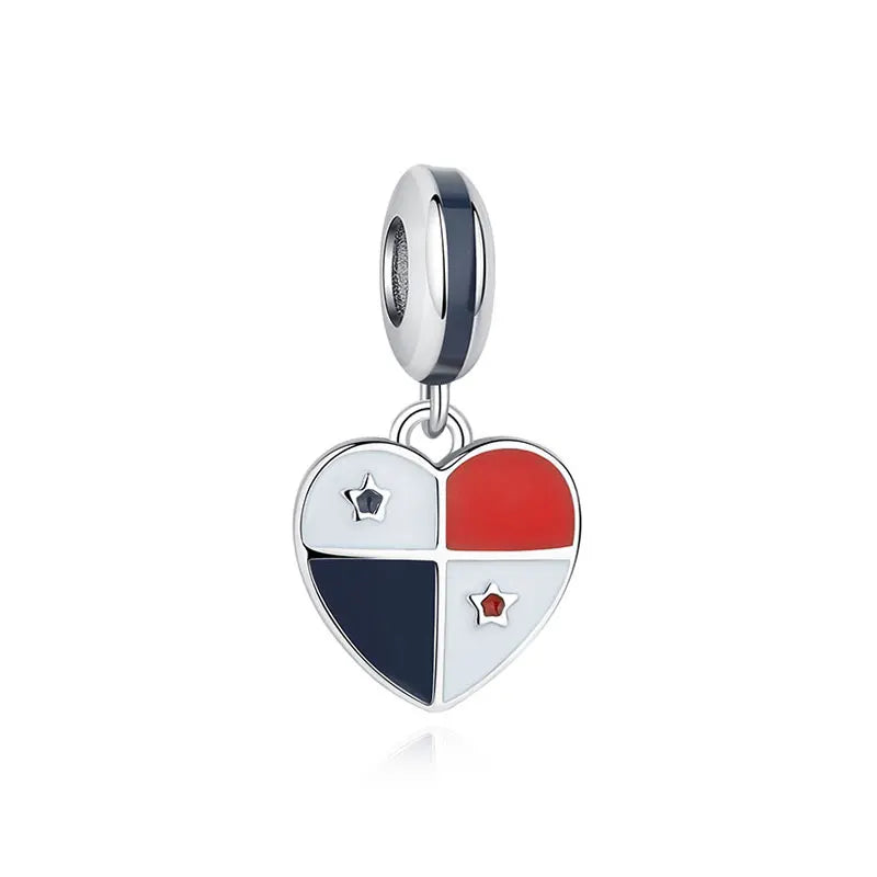 Sterling Silver Venezuela Flag Heart Charm Bead for Bracelet Necklace