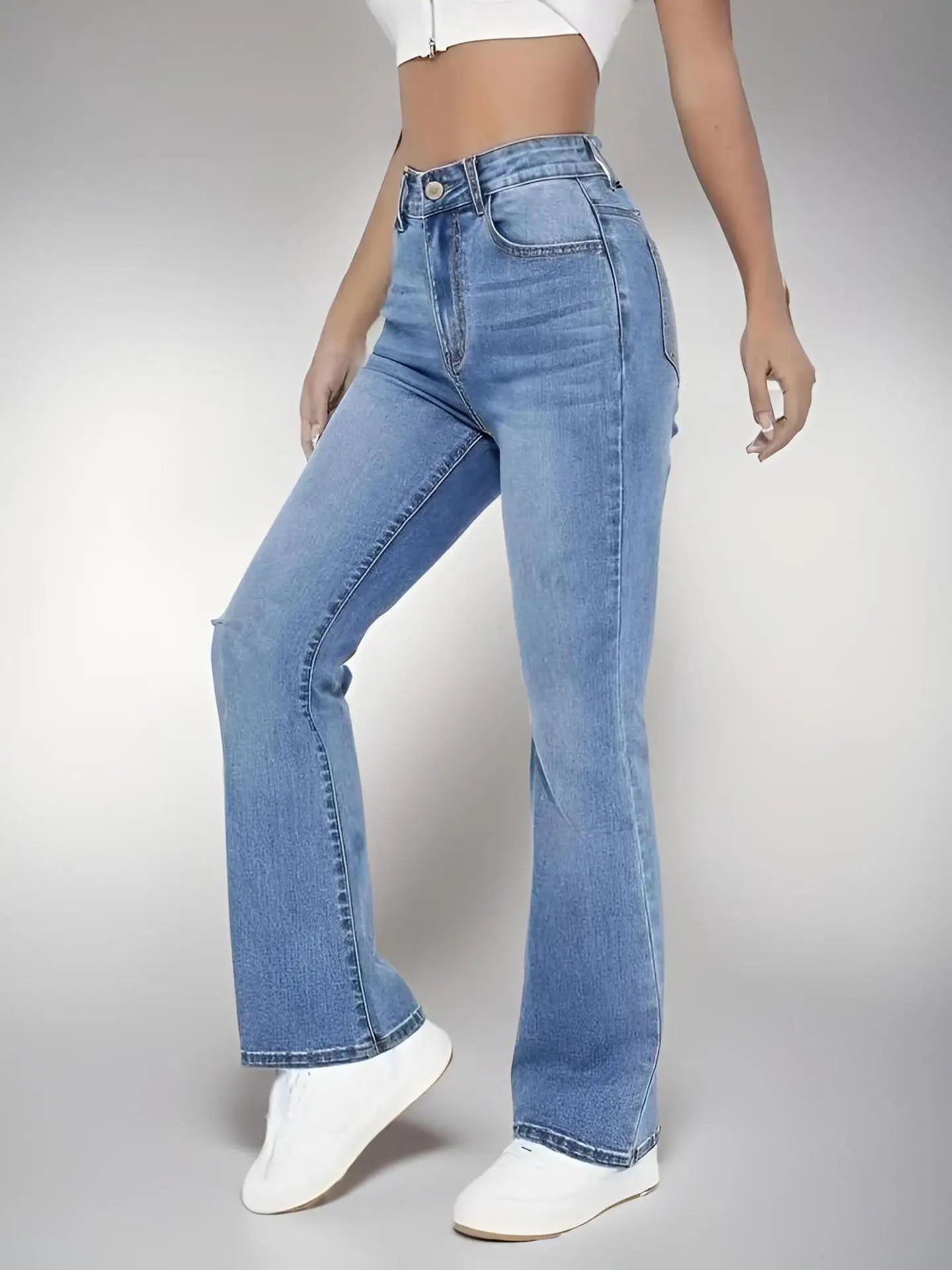 Women’s High Waist Washed Denim Jeans Casual, Versatile European Style Trousers