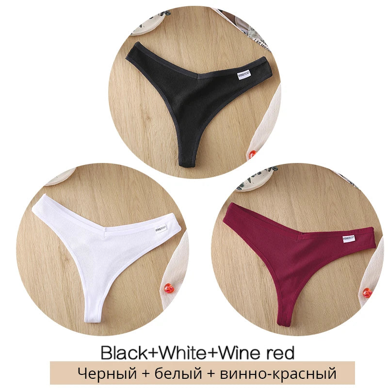 3PCS Women's Cotton Thongs Low Waist G-String Bikini Briefs Set