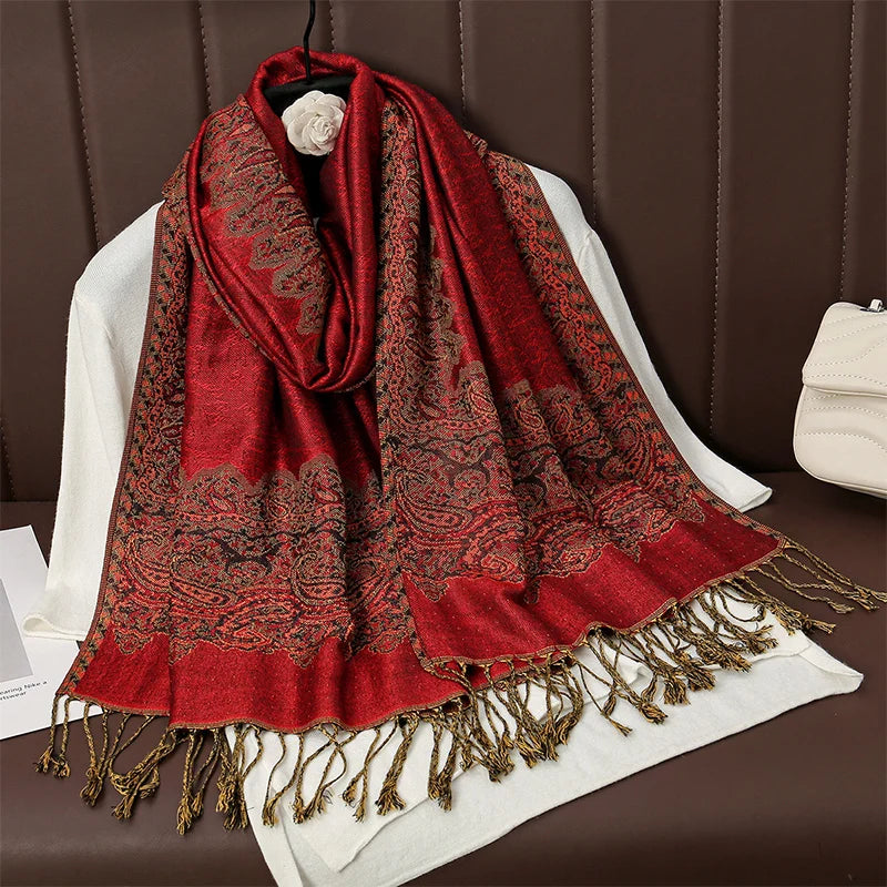 Women's Cashmere Pashmina Shawl Warm Winter Scarf Wrap with Elegant Print