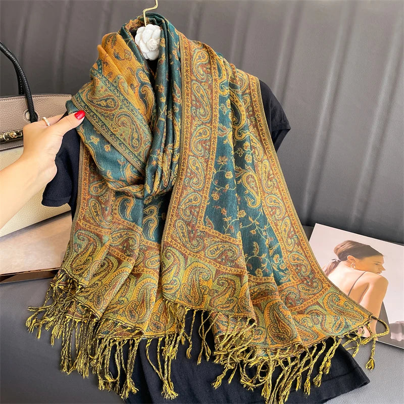 Women's Cashmere Pashmina Shawl Warm Winter Scarf Wrap with Elegant Print