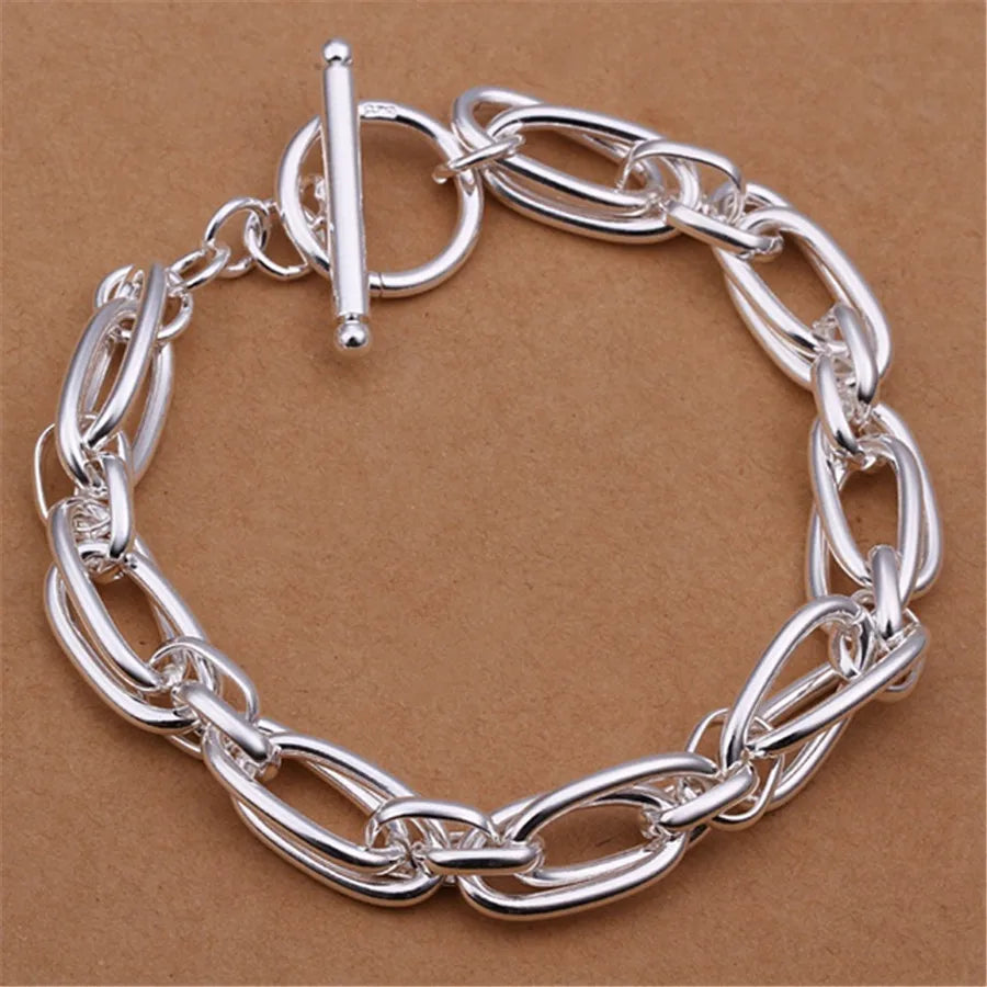 Sterling Silver Square Chain Bracelet for Women & Men Wedding Gift