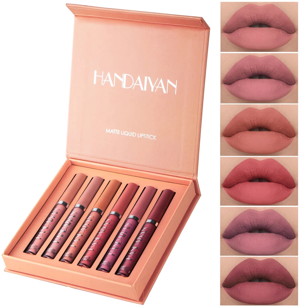 6PCS Non-Stick Matte Liquid Lipstick Set Long-Lasting Lip Gloss Gift Box